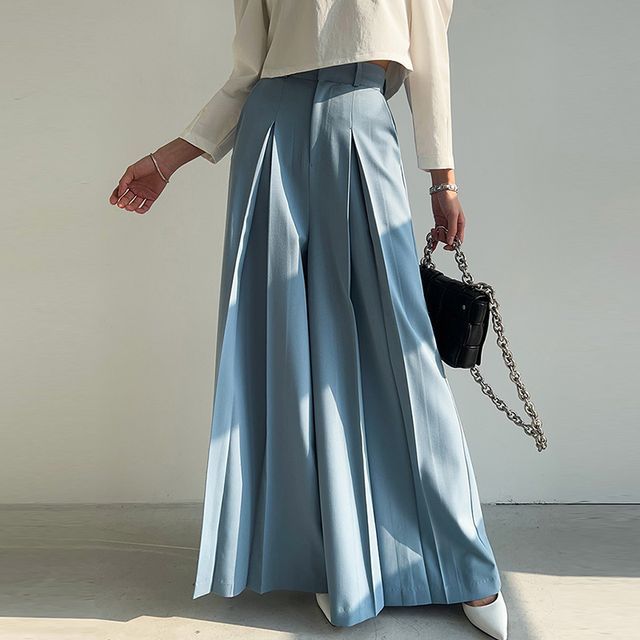 High Rise Plain Wide Leg Dress Pants