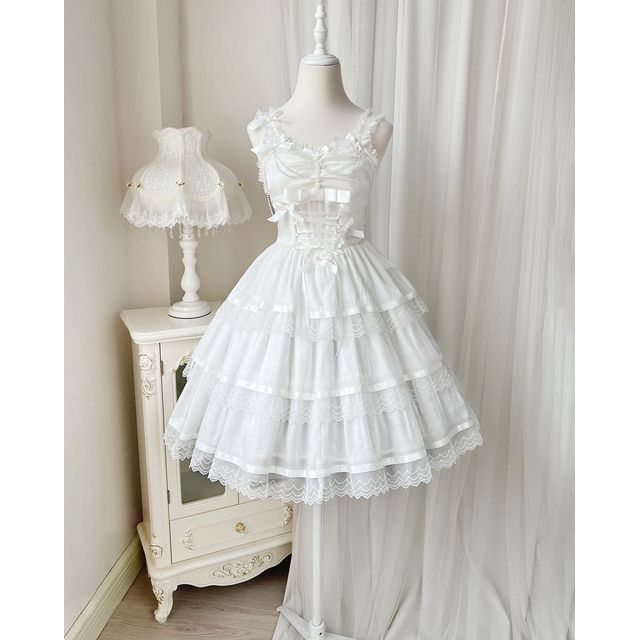 Ärmelloses Lolita-Kleid in A-Linie mit U-Ausschnitt und Stufendesign