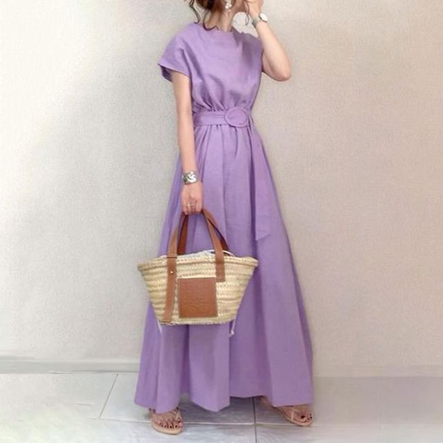 Short Sleeve Crewneck A-Line Maxi Dress
