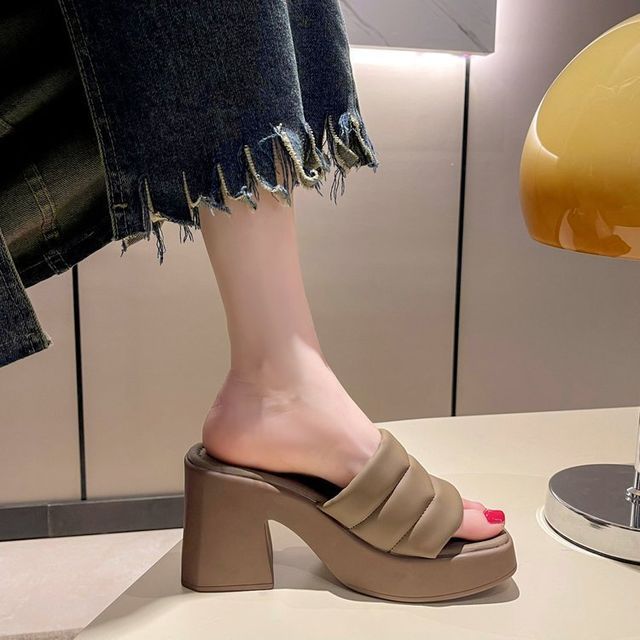 Square-Toe Platform Slide Sandals