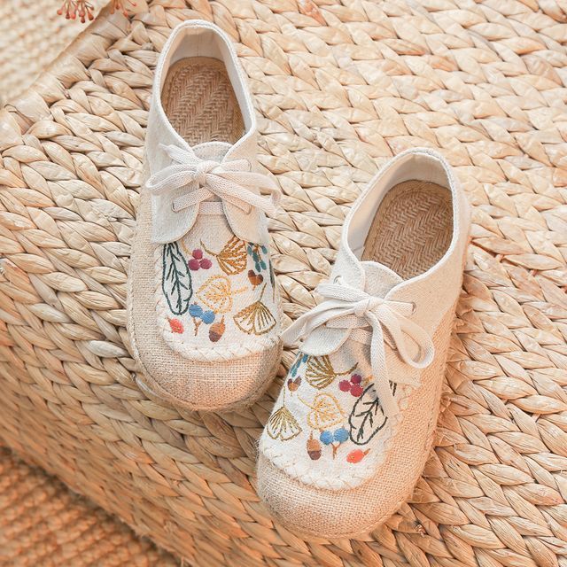 Leaf Embroidered Lace-Up Slip-Ons