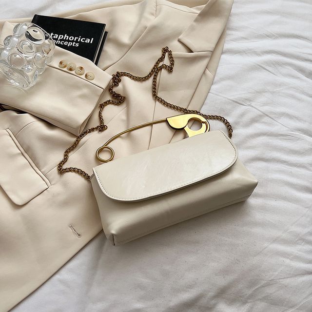 Safety Pin Handle Flap Crossbody Bag