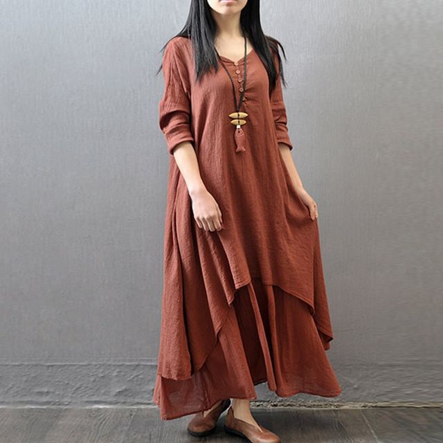 V-Neck Long Sleeve Asymmetrical A-Line Maxi