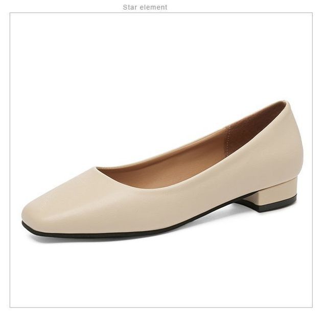 Block Heel Square Toe Plain Faux Leather Pumps