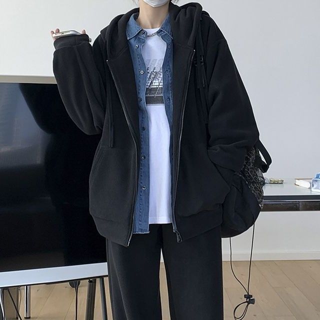Plain Zip Oversized Hoodie