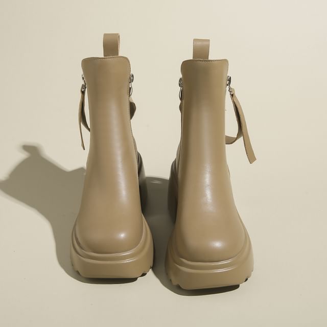 Faux Leather Platform Chunky Heel Short Boots