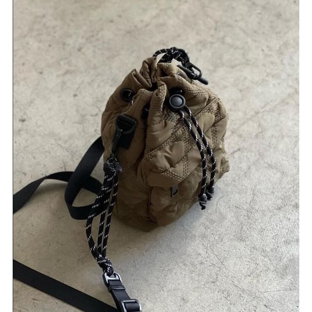 Drawstring Quilted Nylon Bucket Bag