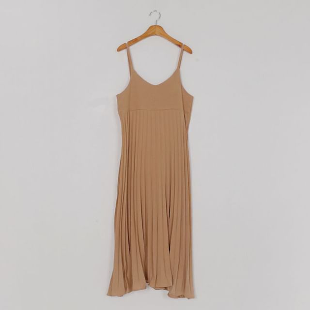 V-Neck Pleated A-Line Maxi with Thin Straps