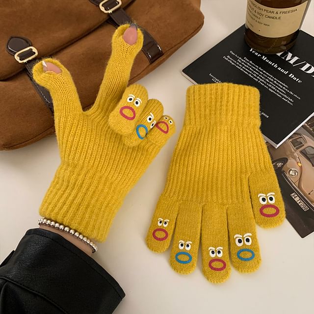 Cartoon Print Touchscreen Knit Gloves
