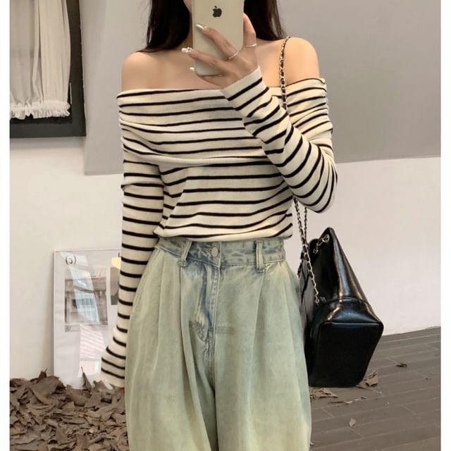Knit Long-Sleeve Striped Slim-Fit Top