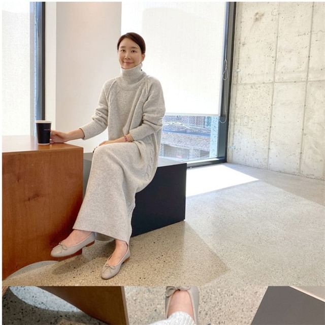 Long-Sleeve Turtleneck Knit Maxi Dress