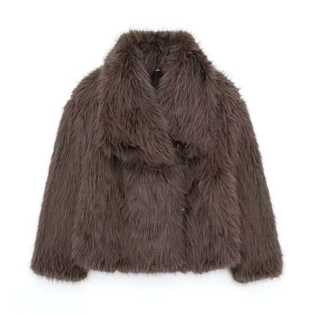 Collared Plain Fluffy Open Front Jacket