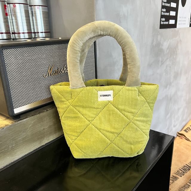 Two Tone Quilted Corduroy Small Tote Bag