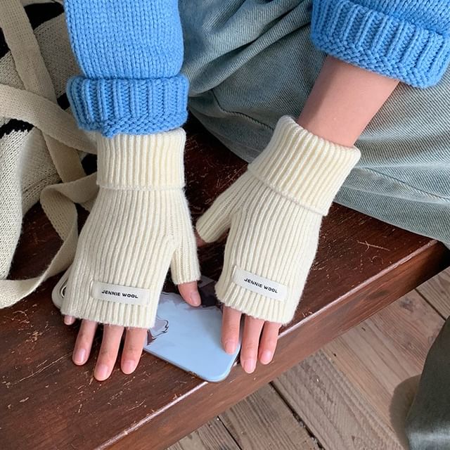 Plain Ribbed Knit Fingerless Gloves