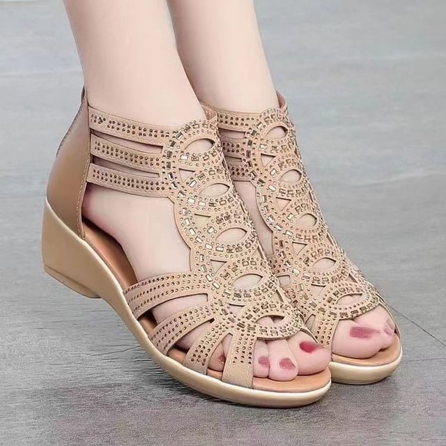Perforated Low-Heel Sandals Glitter