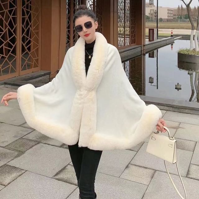 Faux Fur Trim Cape