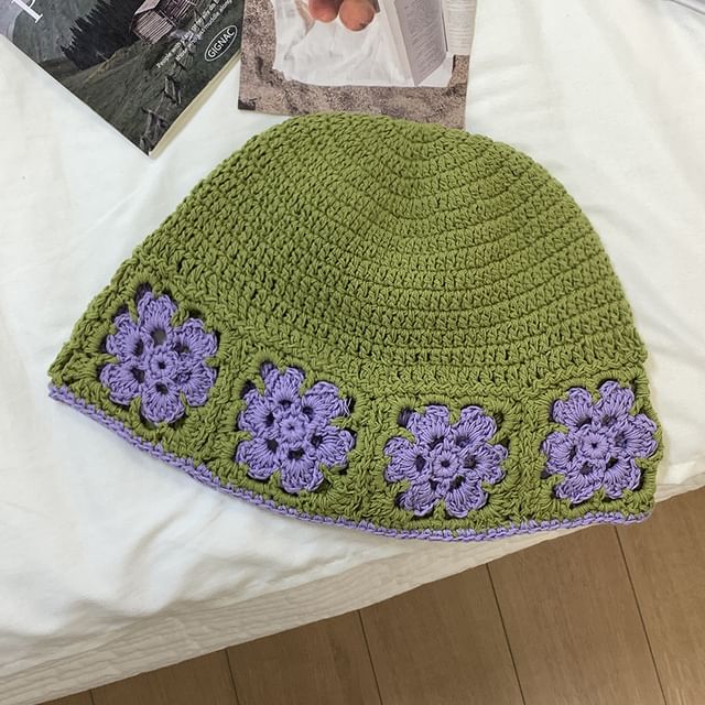Floral Crochet Knit Cloche Hat