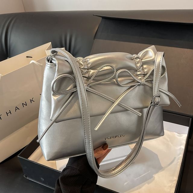 Leather Bag Bow Faux Shoulder