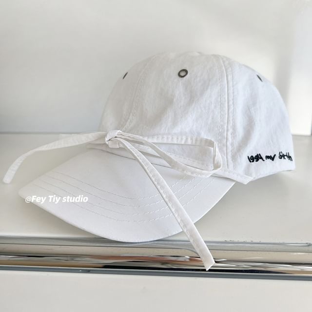 Lettering Embroidered Bow Accent Baseball Cap