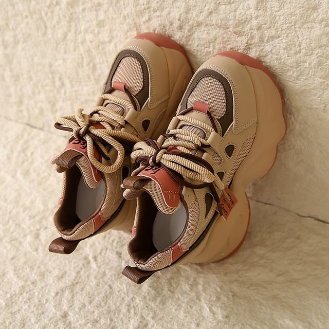 Applique Lace-Up Platform Sneakers