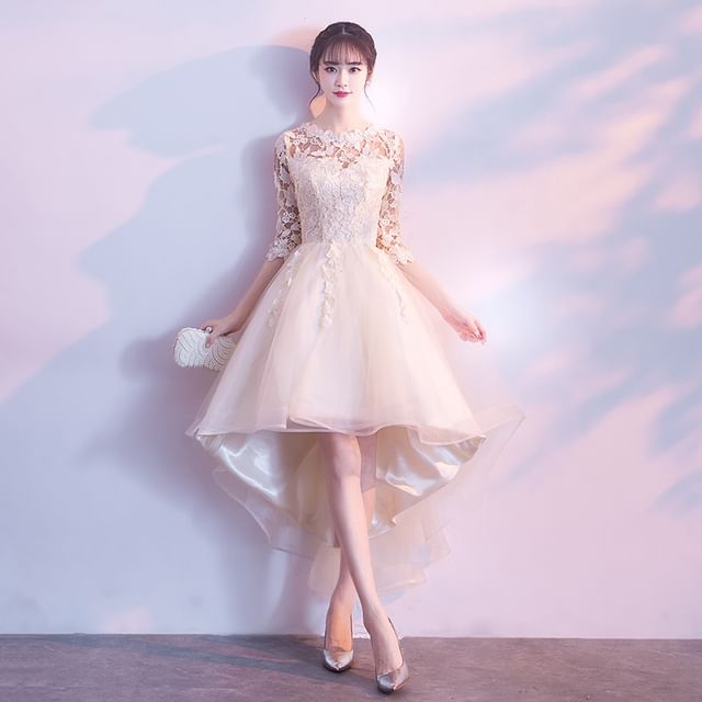 Elbow-Sleeve Lace Panel A-Line Cocktail Dress (Various Designs)