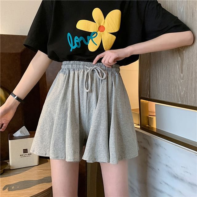 Drawstring Plain Shorts Waist