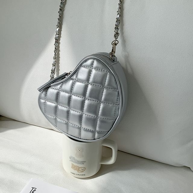 Strap Quilted Crossbody Bag Heart Chain