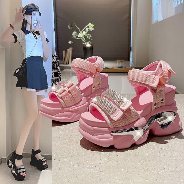 Rhinestone Wedge Sandals Platform