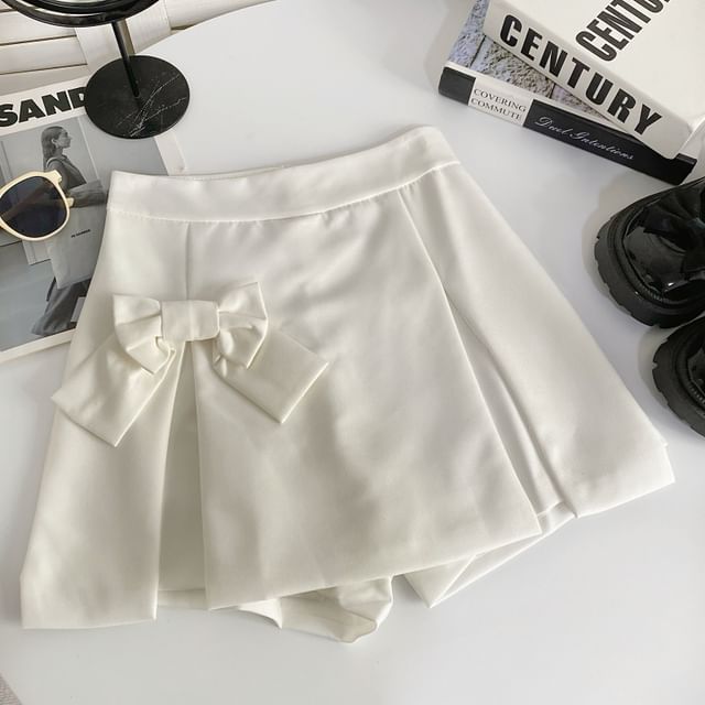 High Waist Plain Side-Slit Skort