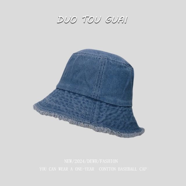 Bucket Hat Washed Frayed Denim