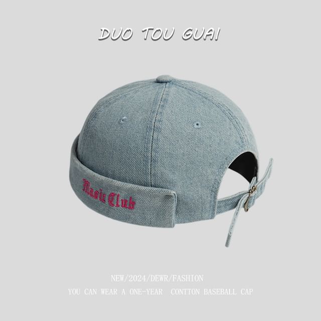 Embroidered Lettering Hat Denim Washed Brimless
