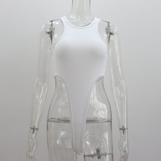 Sleeveless Crew Neck Plain Bodysuit Top