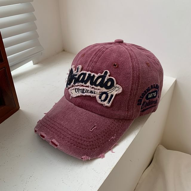Baseball Washed Lettering Applique Cap Distressed