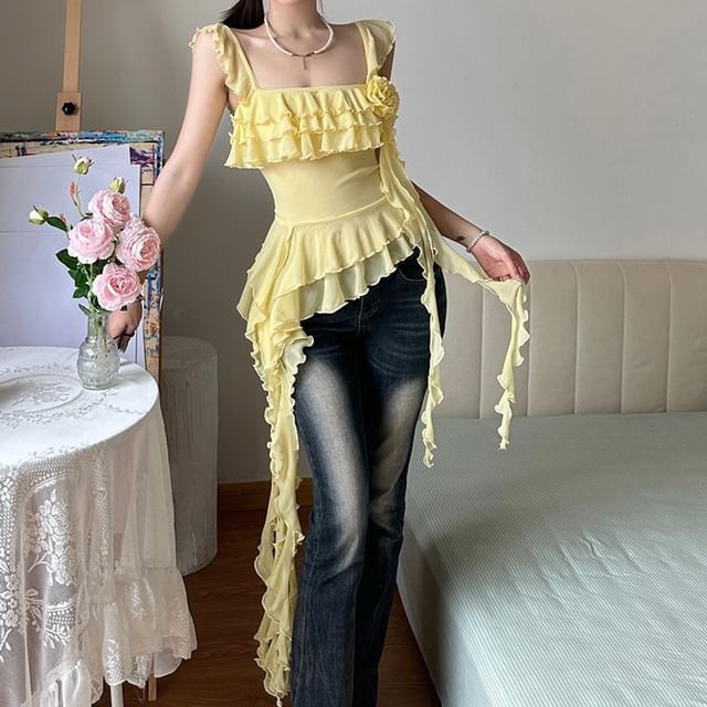 Plain Ruffle Trim Camisole Top