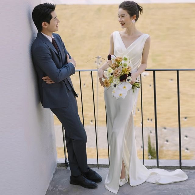 Gown Wedding Plain Sleeveless Ruched