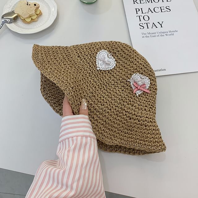 Heart Applique Straw Hat