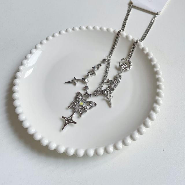 Butterfly Pendant Star Fringed Necklace