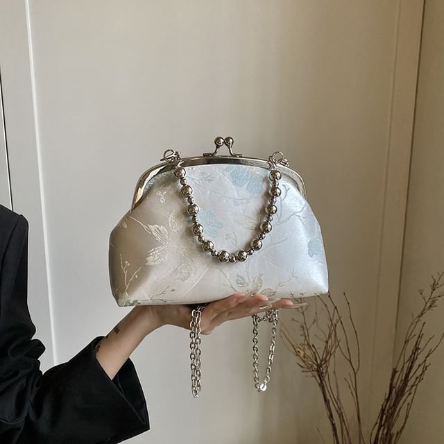 Floral Jacquard Kiss Lock Crossbody Bag