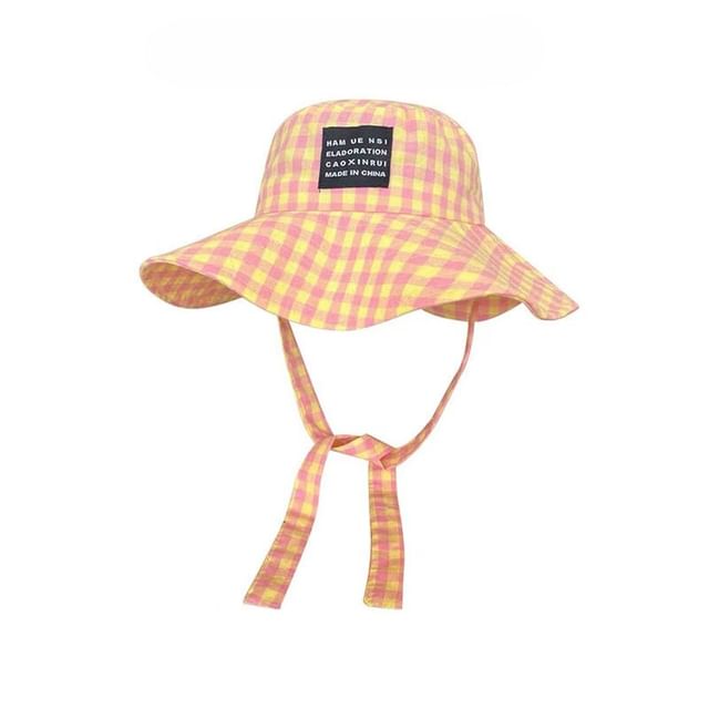 Hat Plaid Lettering Applique Bucket