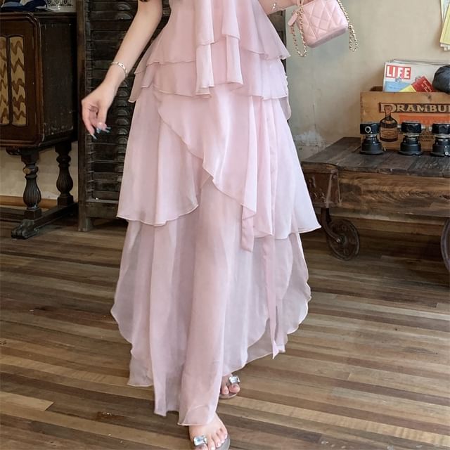 V-Neck Plain Flowy Cami Top / Maxi A-Line Skirt