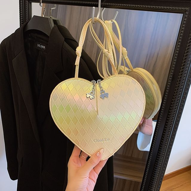 Heart Shape Faux Leather Crossbody Bag