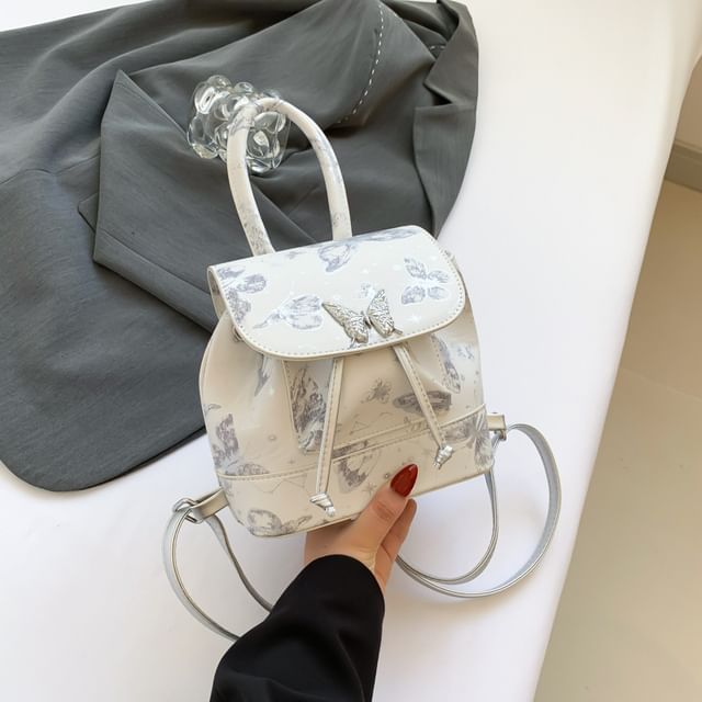 Leather Butterfly Flap Faux Print Backpack