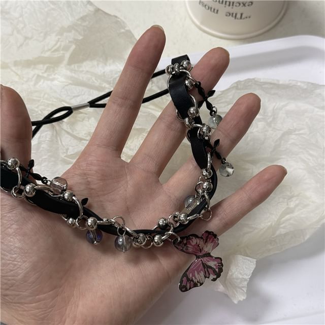 Butterfly Faux Crystal Faux Leather Thigh Chain