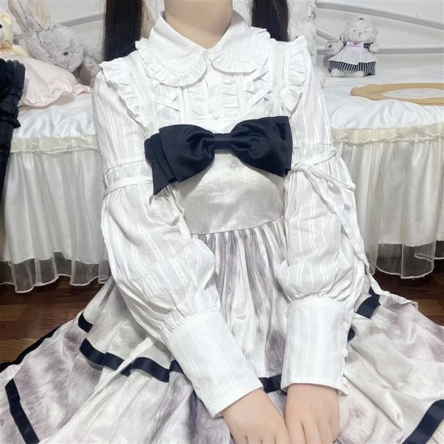 Chemisier Lolita à manches longues et col à volants en dentelle