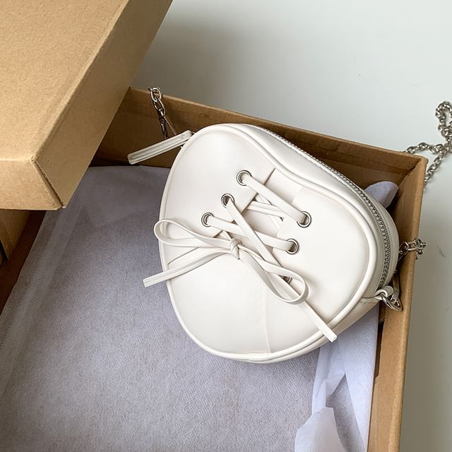 Chain Strap Heart Shaped Lace-Up Faux Leather Crossbody Bag