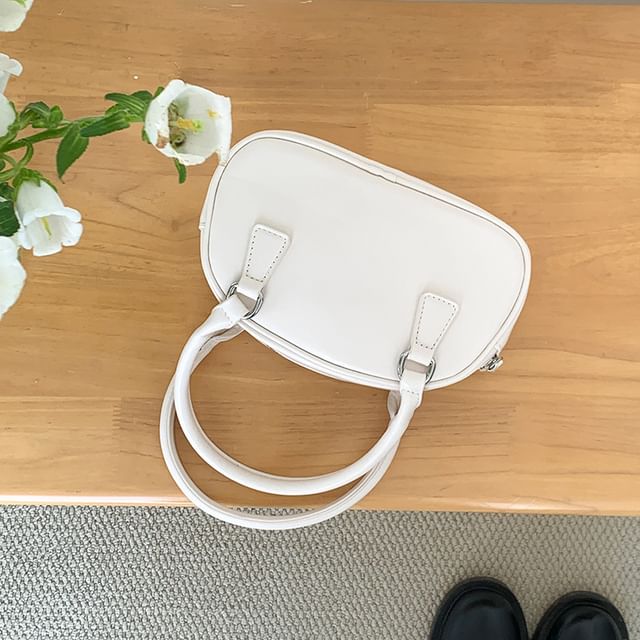 Plain Faux Leather Bowler Bag