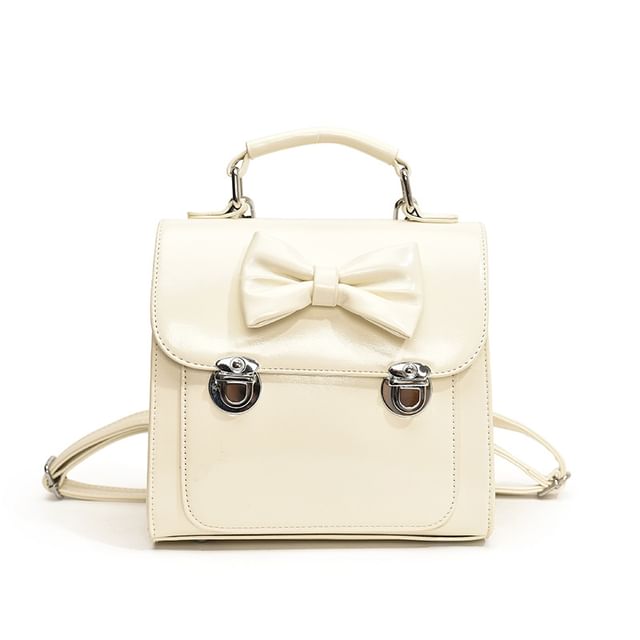 Bow Faux Leather Flap Backpack