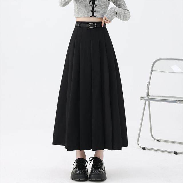 High Rise Flared Pleated Maxi Skirt