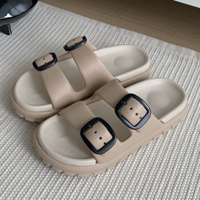 Double Buckle Platform Slide Sandals