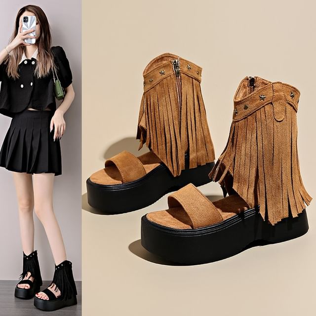 Studded Tassel Platform Sandals